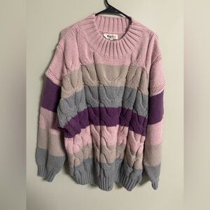 Haptics Your Blessings Striped Cable Knit Sweater Plus New Size 3X Chunky